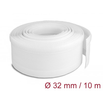 Delock Braided Sleeve with Hook-and-Loop Fastener 10 m x 32 mm white