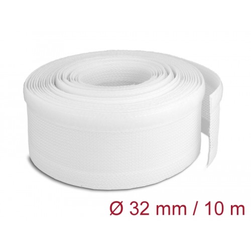 Delock Braided Sleeve with Hook-and-Loop Fastener 10 m x 32 mm white