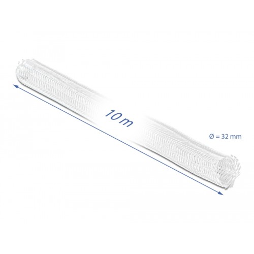 Delock Braided Sleeve with Hook-and-Loop Fastener 10 m x 32 mm white