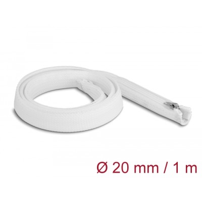 Delock Braided Sleeve with zip fastener heat-resistant 1 m x 20 mm white