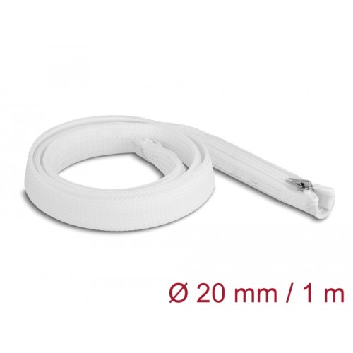 Delock Braided Sleeve with zip fastener heat-resistant 1 m x 20 mm white