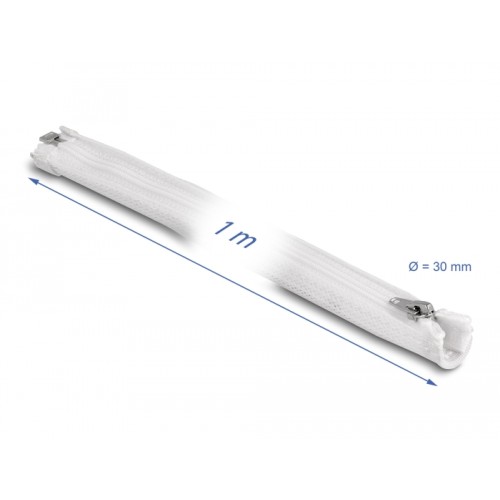 Delock Braided Sleeve with zip fastener heat-resistant 1 m x 30 mm white