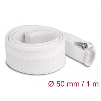 Delock Braided Sleeve with zip fastener heat-resistant 1 m x 50 mm white
