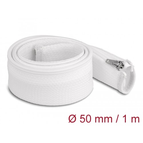 Delock Braided Sleeve with zip fastener heat-resistant 1 m x 50 mm white