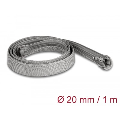 Delock Braided Sleeve with zip fastener heat-resistant 1 m x 20 mm grey