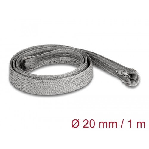 Delock Braided Sleeve with zip fastener heat-resistant 1 m x 20 mm grey