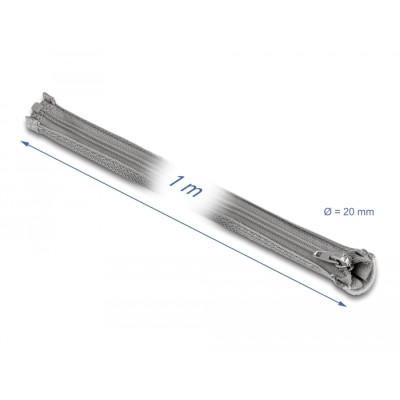 Delock Braided Sleeve with zip fastener heat-resistant 1 m x 20 mm grey 2