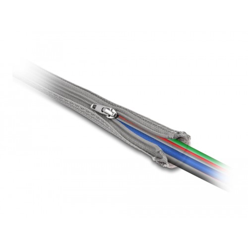 Delock Braided Sleeve with zip fastener heat-resistant 1 m x 30 mm grey