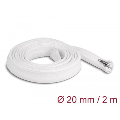 Delock Braided Sleeve with zip fastener heat-resistant 2 m x 20 mm white