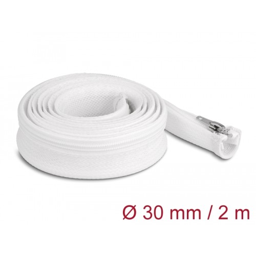 Delock Braided Sleeve with zip fastener heat-resistant 2 m x 30 mm white
