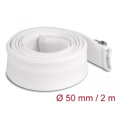 Delock Braided Sleeve with zip fastener heat-resistant 2 m x 50 mm white