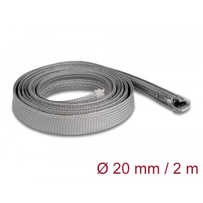 Delock Braided Sleeve with zip fastener heat-resistant 2 m x 20 mm grey
