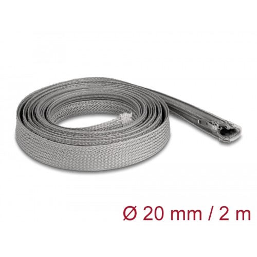 Delock Braided Sleeve with zip fastener heat-resistant 2 m x 20 mm grey