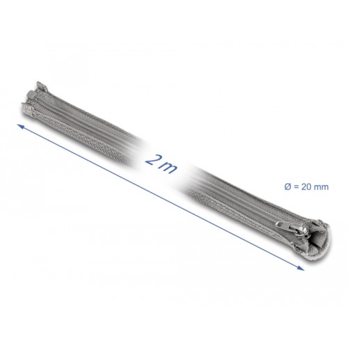 Delock Braided Sleeve with zip fastener heat-resistant 2 m x 20 mm grey