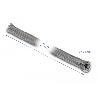 Delock Braided Sleeve with zip fastener heat-resistant 2 m x 30 mm grey 2