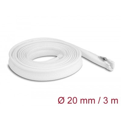 Delock Braided Sleeve with zip fastener heat-resistant 3 m x 20 mm white