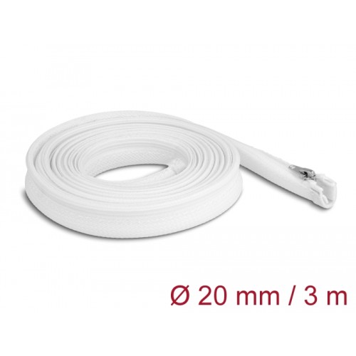 Delock Braided Sleeve with zip fastener heat-resistant 3 m x 20 mm white