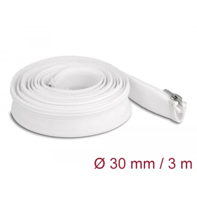 Delock Braided Sleeve with zip fastener heat-resistant 3 m x 30 mm white