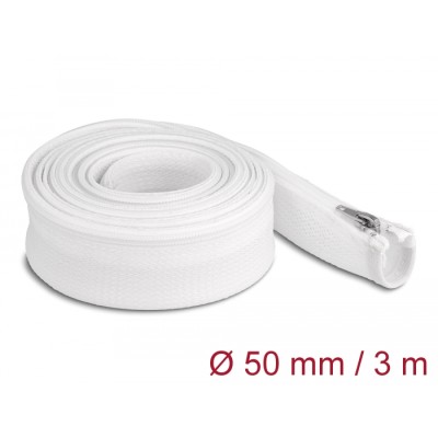 Delock Braided Sleeve with zip fastener heat-resistant 3 m x 50 mm white