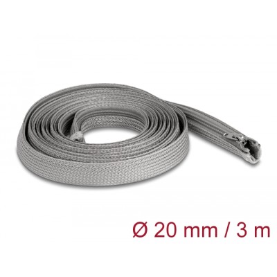 Delock Braided Sleeve with zip fastener heat-resistant 3 m x 20 mm grey