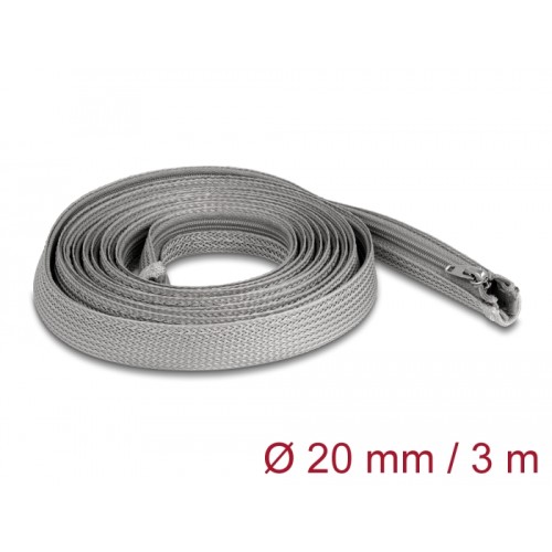 Delock Braided Sleeve with zip fastener heat-resistant 3 m x 20 mm grey