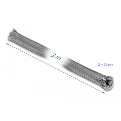 Delock Braided Sleeve with zip fastener heat-resistant 3 m x 20 mm grey 2