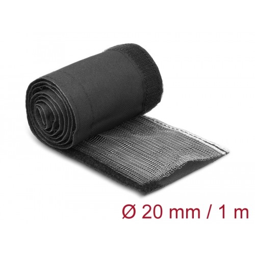 Delock EMI Shielding braided sleeve with hook-and-loop fastener heat resistant 1 m x 20 mm black