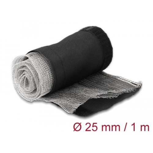 Delock EMI Shielding braided sleeve with hook-and-loop fastener heat resistant 1 m x 25 mm black
