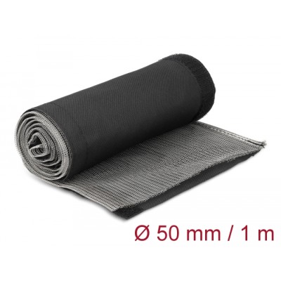 Delock EMI Shielding braided sleeve with hook-and-loop fastener heat resistant 1 m x 50 mm black