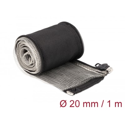 Delock EMI Shielding braided sleeve with zip heat resistant 1 m x 20 mm black
