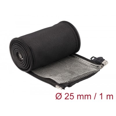 Delock EMI Shielding braided sleeve with zip heat resistant 1 m x 25 mm black