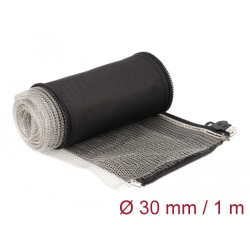 Delock EMI Shielding braided sleeve with zip heat resistant 1 m x 30 mm black
