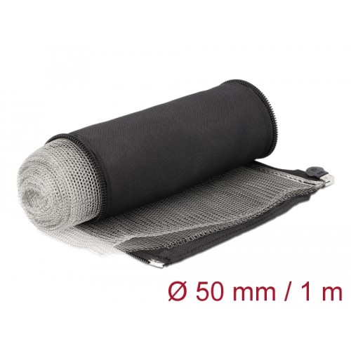 Delock EMI Shielding braided sleeve with zip heat resistant 1 m x 50 mm black