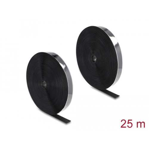 Delock Heavy-duty Hook-and-Loop tape self-adhesive L 25 m x W 25 mm black