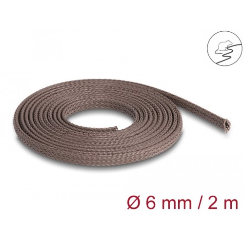 Delock Braided Sleeve rodent resistant stretchable 2 m x 6 mm brown