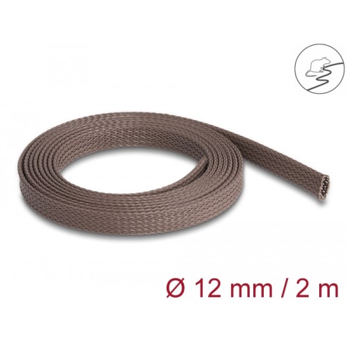 Delock Braided Sleeve rodent resistant stretchable 2 m x 12 mm brown