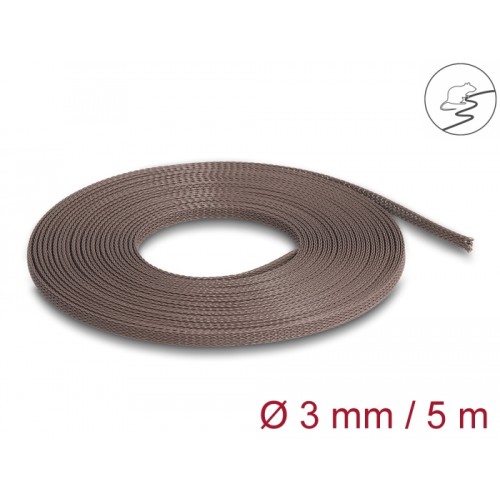 Delock Braided Sleeve rodent resistant stretchable 5 m x 3 mm brown