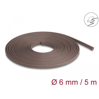 Delock Braided Sleeve rodent resistant stretchable 5 m x 6 mm brown