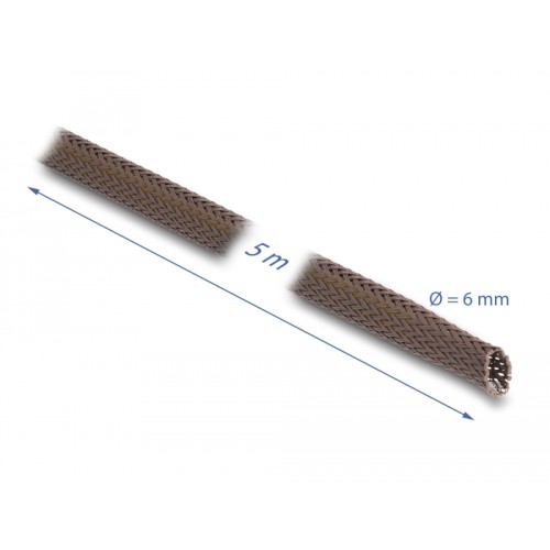 Delock Braided Sleeve rodent resistant stretchable 5 m x 6 mm brown