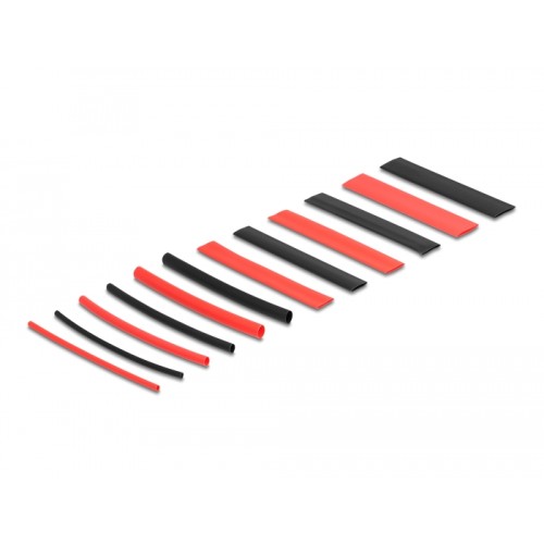 Delock Heat shrink tube assortment box, shrinkage ratio 2:1, black / red 196 pieces