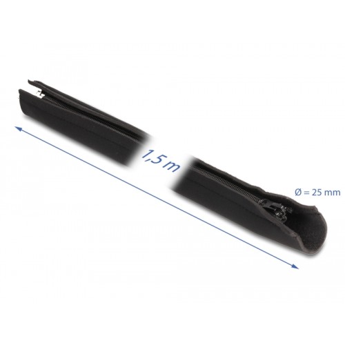 Delock Cable sleeve neoprene flexible with zip 1.5 m x 100 mm black