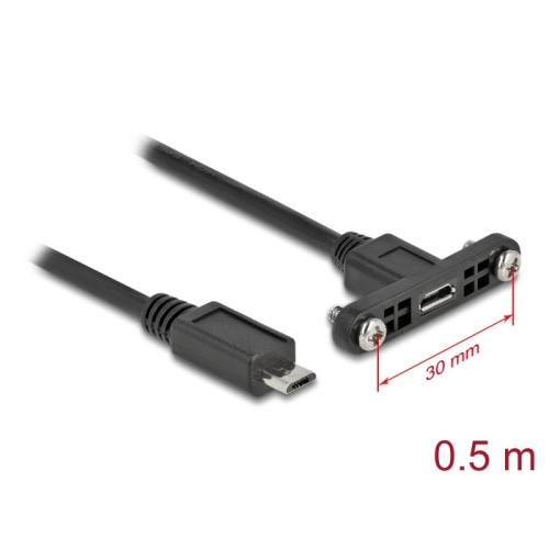 Delock Cable USB 2.0 Micro-B female panel-mount to USB 2.0 Micro-B male 0.5 m