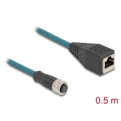Delock M12 Adapter Cable A-coded 8 pin female to RJ45 female 50 cm