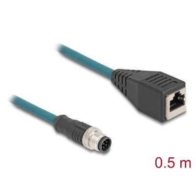 Delock M12 Adapter Cable A-coded 8 pin male to RJ45 female 50 cm