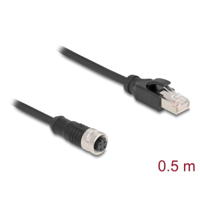 Delock M12 Adapter Cable D-coded 4 pin female to RJ45 male 50 cm