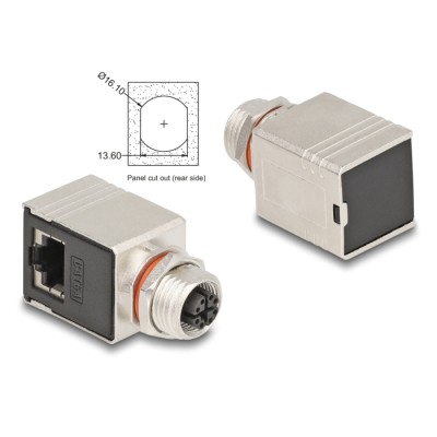 Delock M12 Adapter X-coded 8 pin female to RJ45 jack Cat.6A STP shielded 90° angled