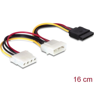 Delock Cable Power 4 pin male to SATA 15 pin female + 4 pin female