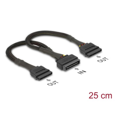 Delock SATA Power Cable 15 pin female > 2 x SATA 15 pin male 25 cm