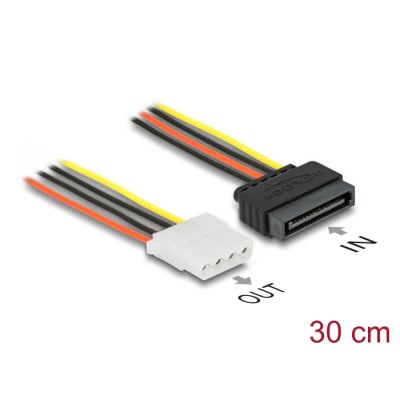 Delock Power Cable SATA 15 pin female > 4 pin female 30 cm