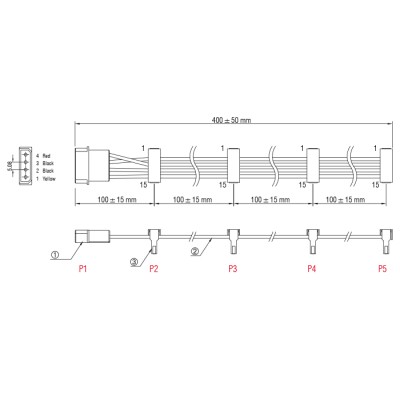 Delock Cable Power Molex 4 pin plug > 4 x SATA 15 pin receptacle 40 cm 2